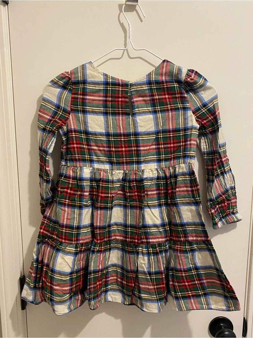 GAP Girls Plaid Tiered Long-Sleeve Dress - Red, Green, Blue, Cream